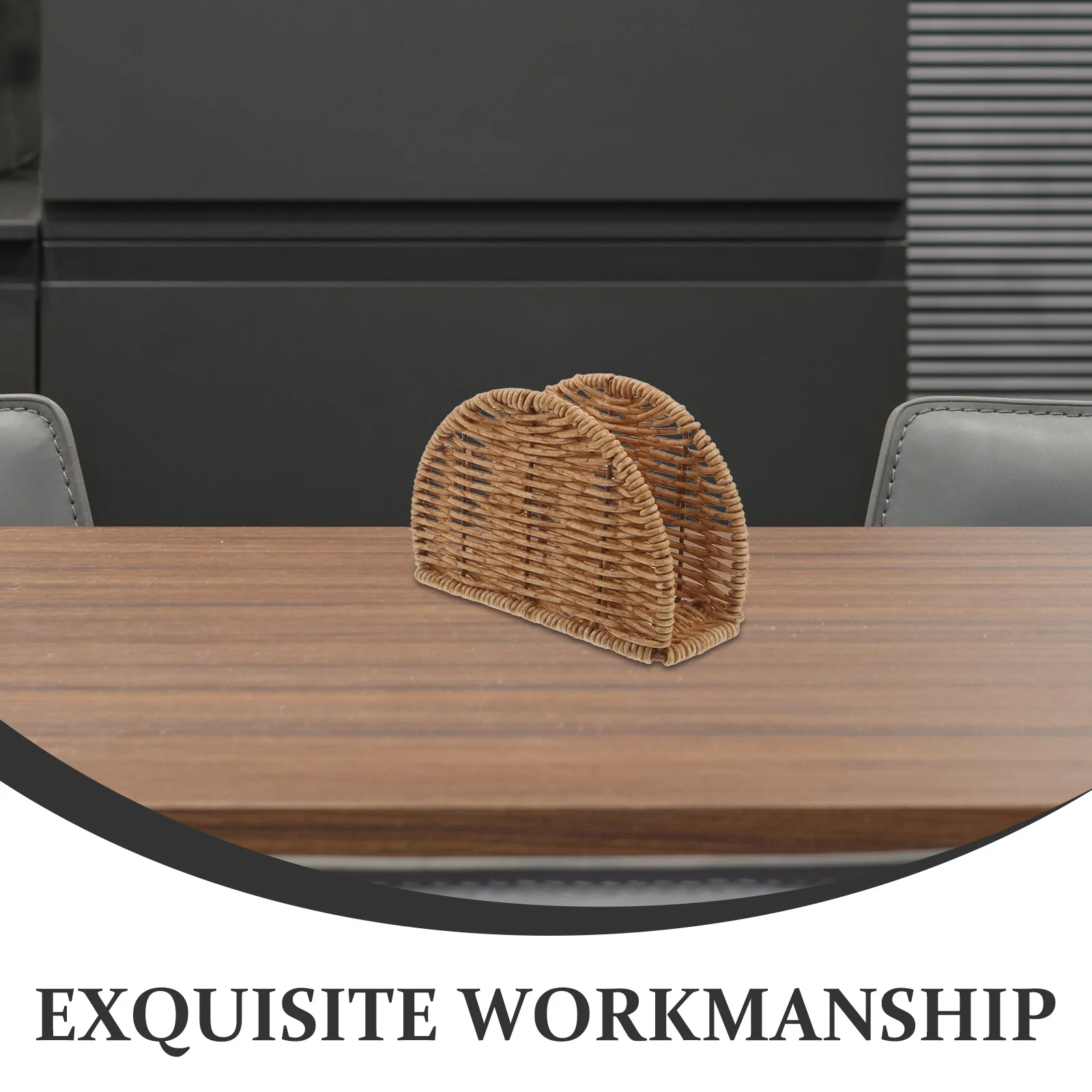 Napkin Holder Imitation Rattan Modern Sleek Paper Napkin Stand for Dining Table Kitchen Tissue Organizer Woven Paper Towel