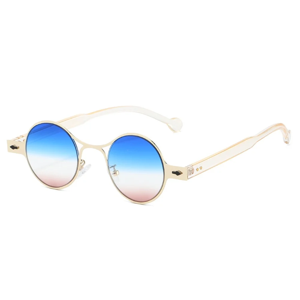 

New Retro Round Gradient Women Sunglasses 2025 Brand Metal Frame Punk Style Design Men Trendy Rivet Sun Glasses UV400