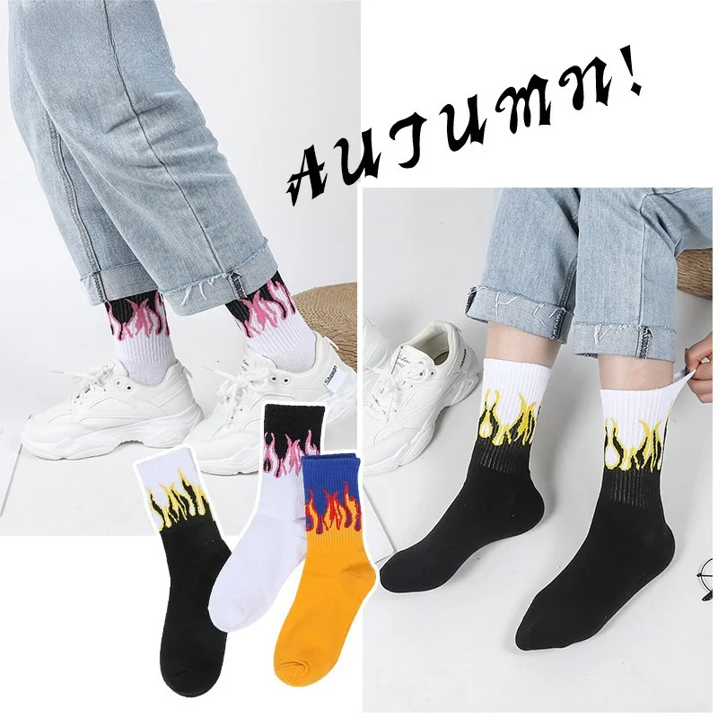 Red Flame Street Skateboard Socks Casual Fashion Hip Hop Socks Teenager Student Skateboard Boy Sok