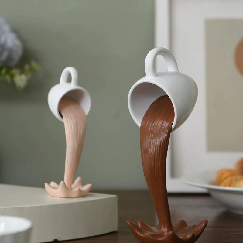 Cool Room Stuff Floating Pouring Coffee Cup Sculpture Resin Art Ornament Anti Gravity Desktop Decor For Coffee Shop Home Office