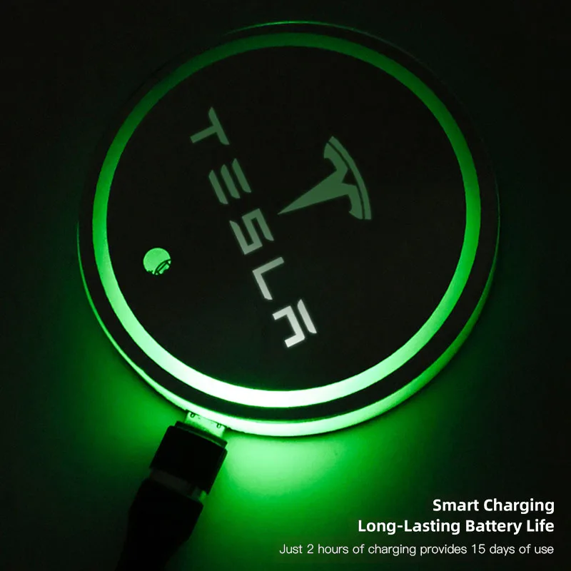 Car Coaster Pad Colorful Led Atmosphere Light Water Cup Mat Sticker For Tesla Model Y Juniper Model 3 Model S Model X SpaceX view 3