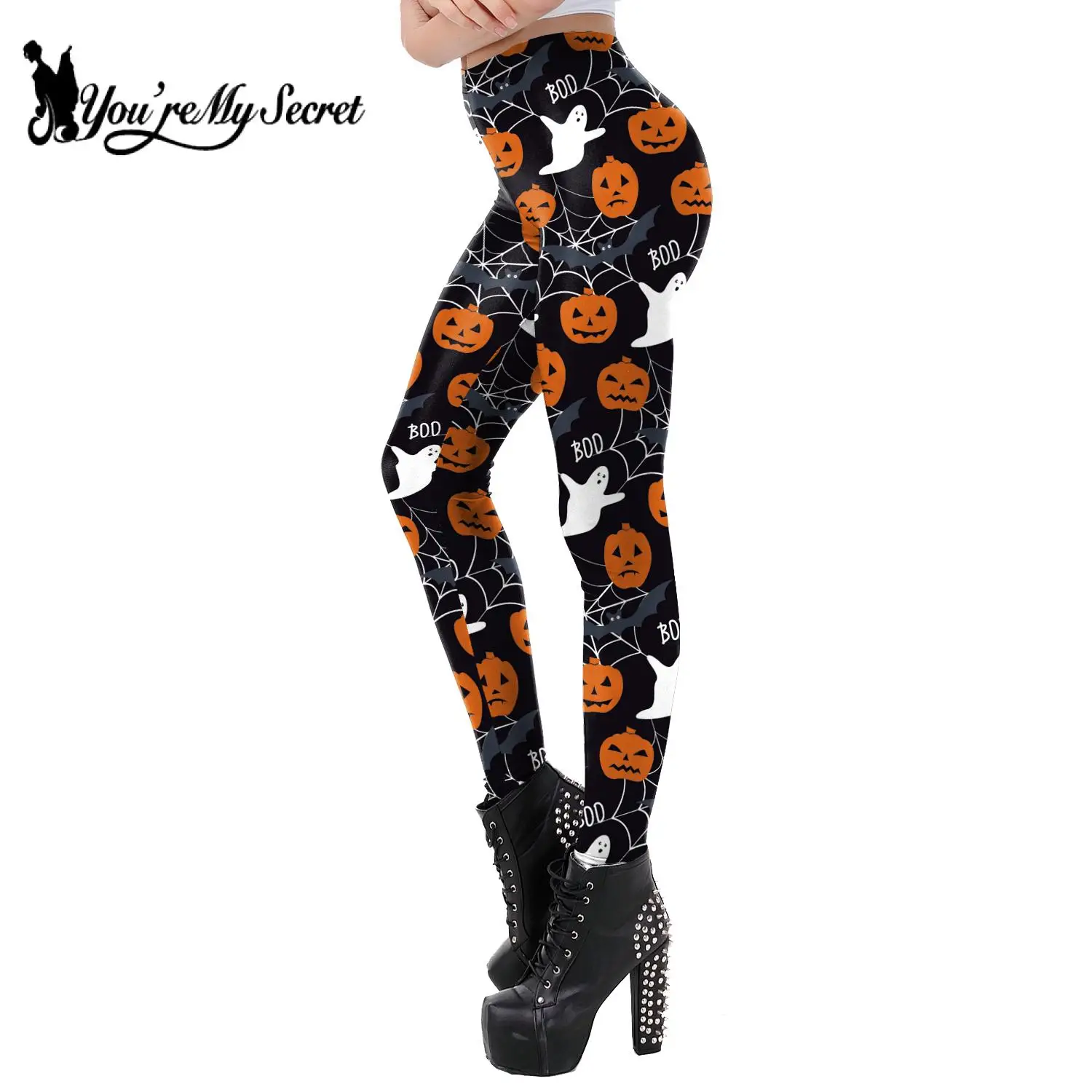 [You're My Secret] Halloween Punk Skull Skeleton Pumpkin 3D Print High Waist Pants 12% Spandex Elastic Sexy Skinny Women Leggins