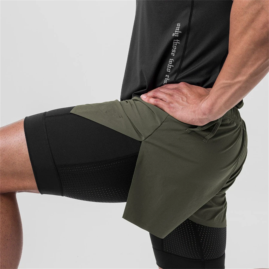 2023 Summer New Men Shorts 2 in 1 sport shorts Gyms Fitness Bodybuilding Workout Quick Dry Beach Shorts Male Running shorts men