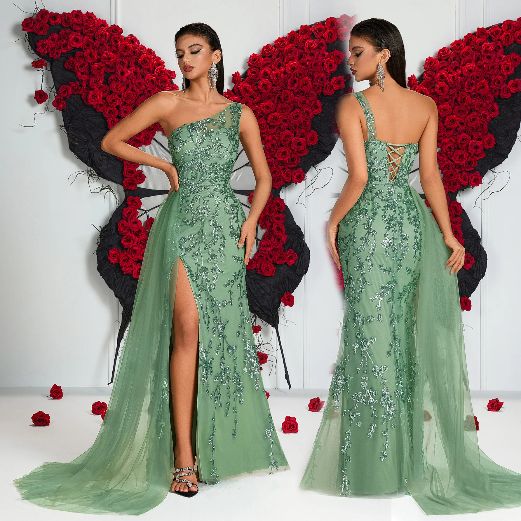 

Вечерние платья для подружек невесты с пайетками и кружевом, на одно плечо, из тюля, для свадеб, вечеринок, выпускных, дней рождения, длинные, с корсетной спинкой