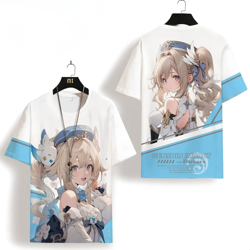Popular Game Genshin Impact T-shirt 3D Barbara Print Unisex t shirts Fashion Harajuku Short Sleeve Crew Neck Top Summer Clothing