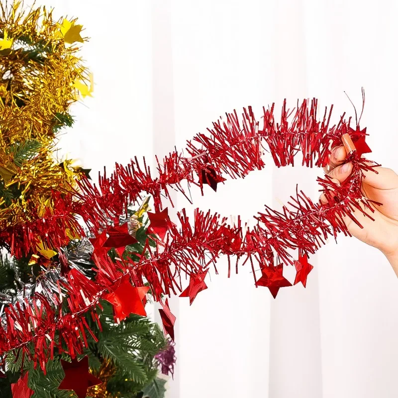 1.8M Christmas PVC Tinsel Ribbon Garlands Christmas Tree Hanging Plastic Colorful Star Ornaments Home Xmas Wedding Decorations