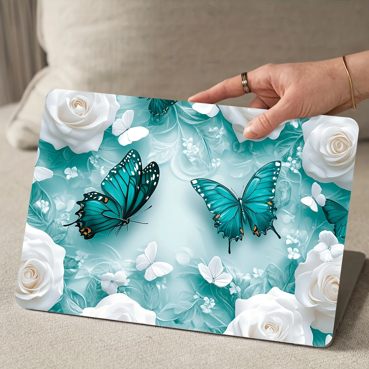 Vinyl Laptop Case, Butterfly Floral Stickers, 2-Pack, Scratch Resistant DIY Art Case for Laptops - Easy to Paste