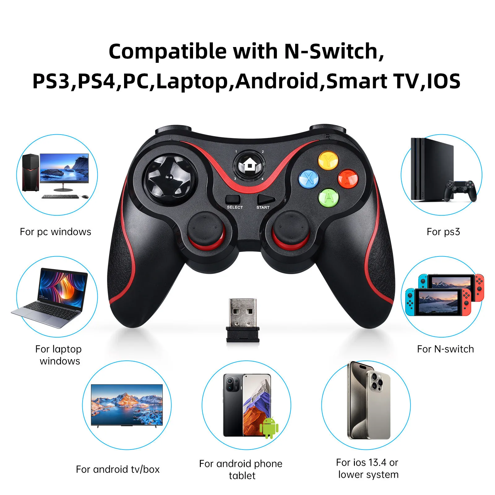 2.4G Bluetooth-Compatible Wireless Game Controller For Android Gamepad Console PC Joystick For PS3/PS4/Switch Controle Accessory