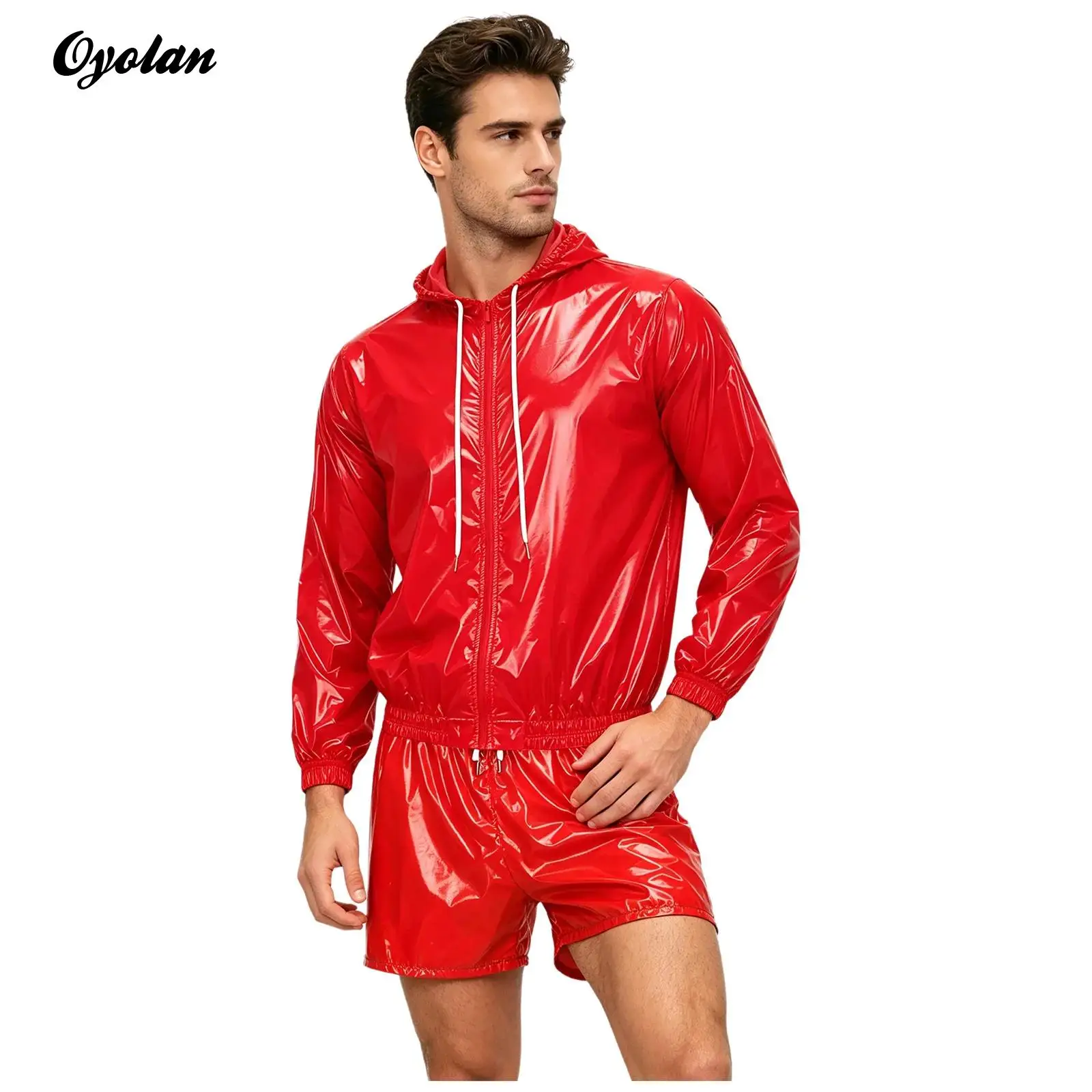 Mens Waterproof Sportswear Tracksuit Long Sleeve Sweat Sports Outfit Front Zip-up Hooded Jacket Built-in Briefs Boxer Shorts