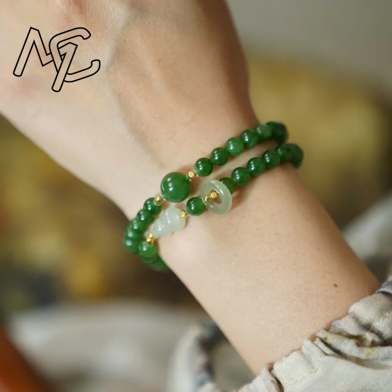 Natural Jade Green Double Circle Gourd Bracelet Accessories Gemstone Charm Beads Bangle Luxury Carved Talismans Gifts Women