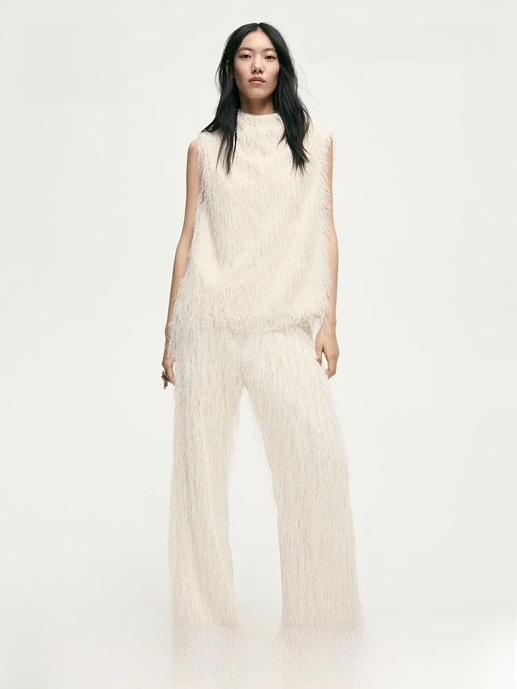 

Elegant Evening Gown Pants for Women Straight Leg Tassel Detail Casual Fashionable Long Trousers by H&M 1320705