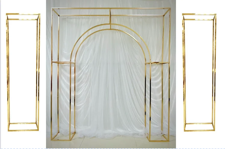 

Shiny Gold Large Arch Frame Plinth Column Floral Balloon Stand Wedding Shopping Mall Stage Flower Wall Backgrounds Decoration