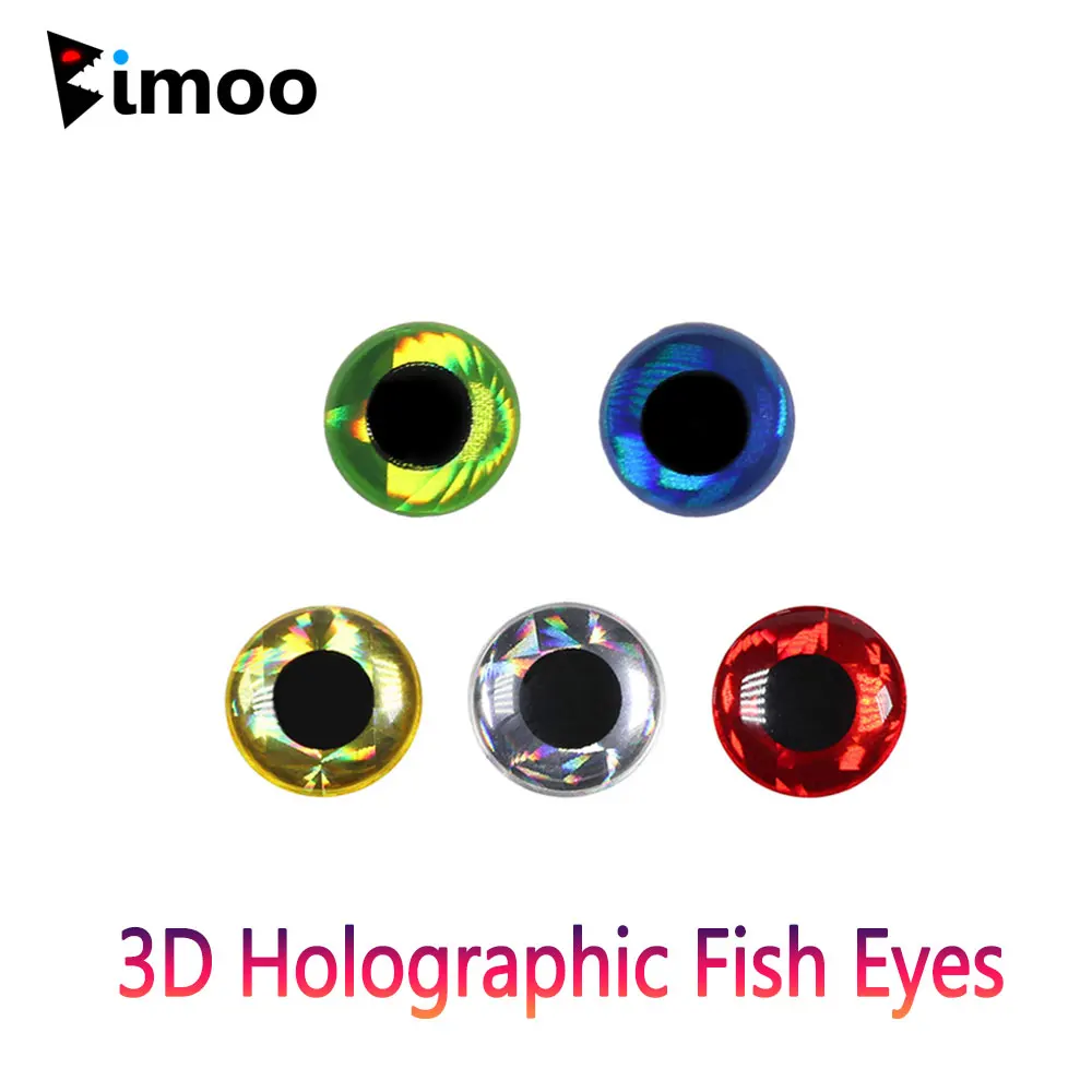 Bimoo 100pcs 3D Holographic Fish Eyes Saltwater Streamer Flies Tying Material Jigs Craft Dolls Eyes Fishing Jig Lure Bait Making