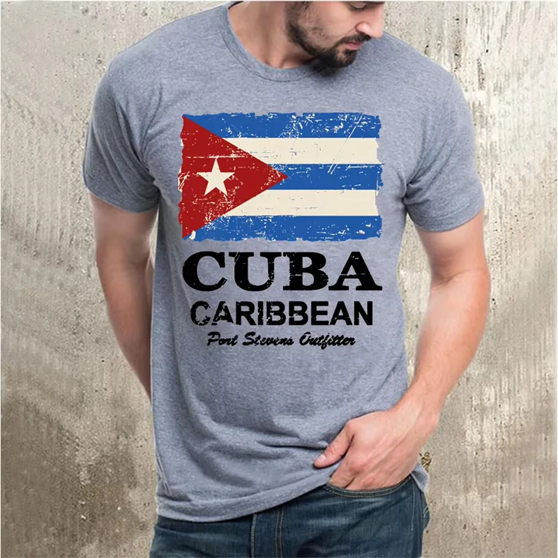 Men's White Short Sleeve t-shirt Cuban Flag Funny Cuba Miami Saying Spanish Greeting Trendy Creative Graphic Cartoon Fun T-shirt