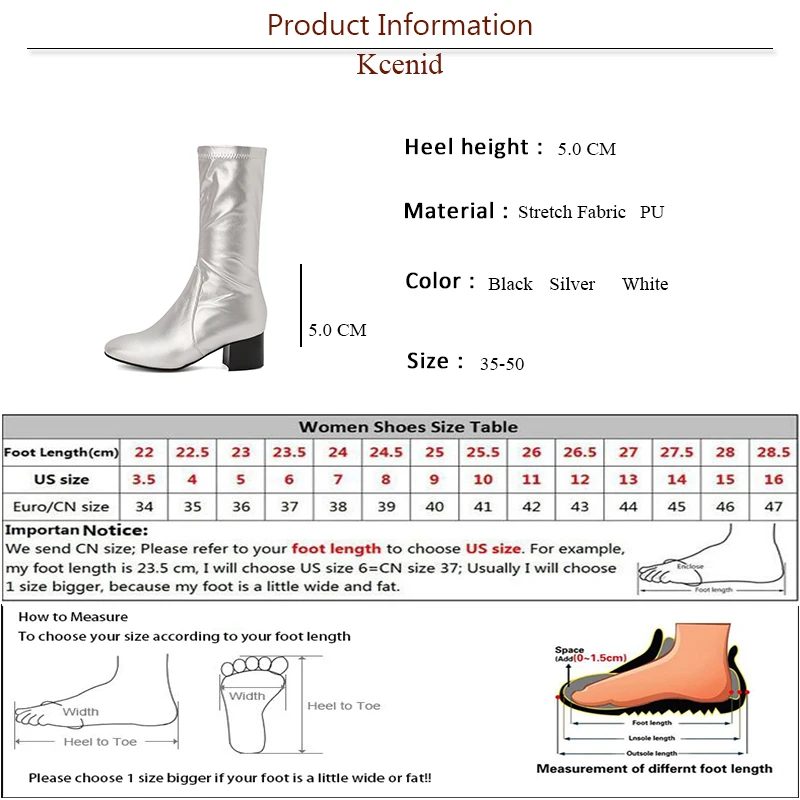 Kcenid Autumn Winter New Chunky Heels Stretch Motorcycle Boots Women Square Toe Med Heel Designer Ankle Boots Big Size 35-50