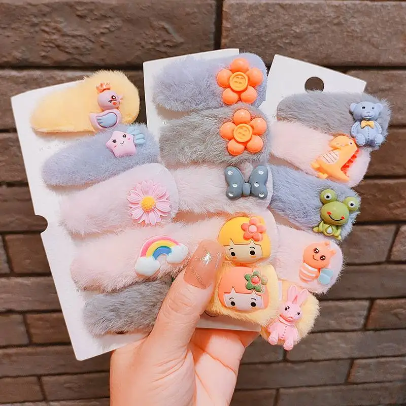 5pcs Cute Cartoon Plush Hairpin Hair Clip Accessories