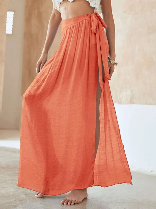 

Летний пляжный женский солнцезащитный фартук, купальник, пляжная юбка с запахом, женская модная миди со средней талией, чистый цвет