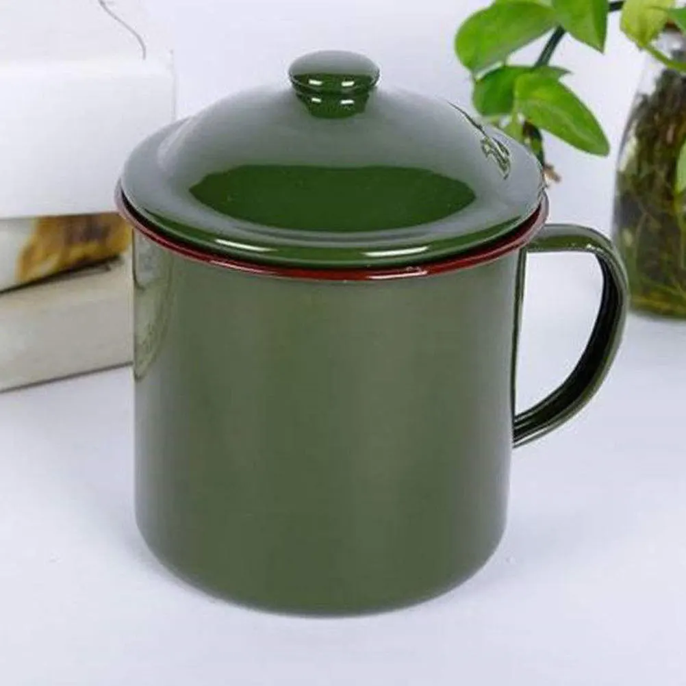 

2Pcs Military Green Enamel Mug Anti Slip Handle Heat Resistant Vintage Enamel Coffee Tea Cup for Outdoor Daily Use Water Cup