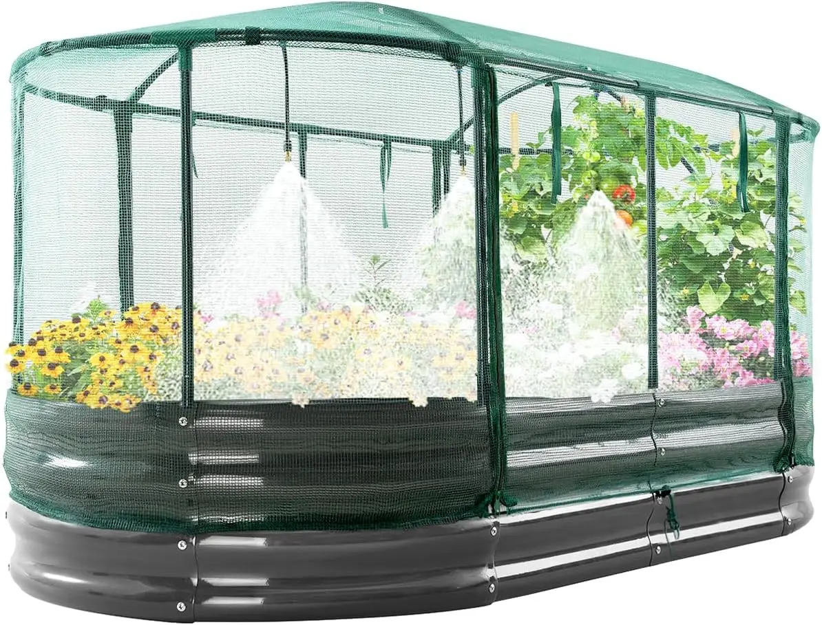 

6x3x1ft Galvanized Metal Raised Garden Bed with Cover for Plants, Vegetables, Flowers, Herbs