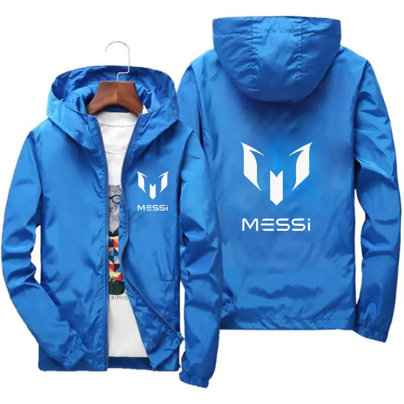 2024 Spring bomb men's Hooded Jacket Messi print slide sportswear slim fit patchwork windbreak jacket fitness jacket men's wear