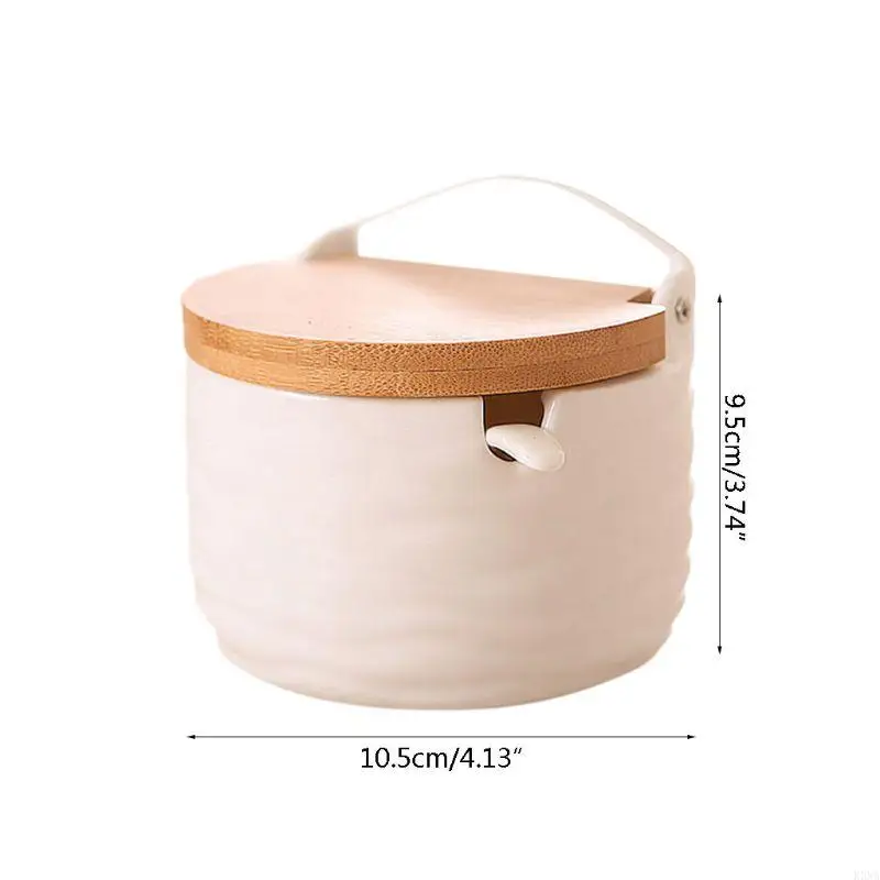 K3NA Ceramic Storage Jar with Spoon and Bamboo Lid for Serving Ground Coffee Tea