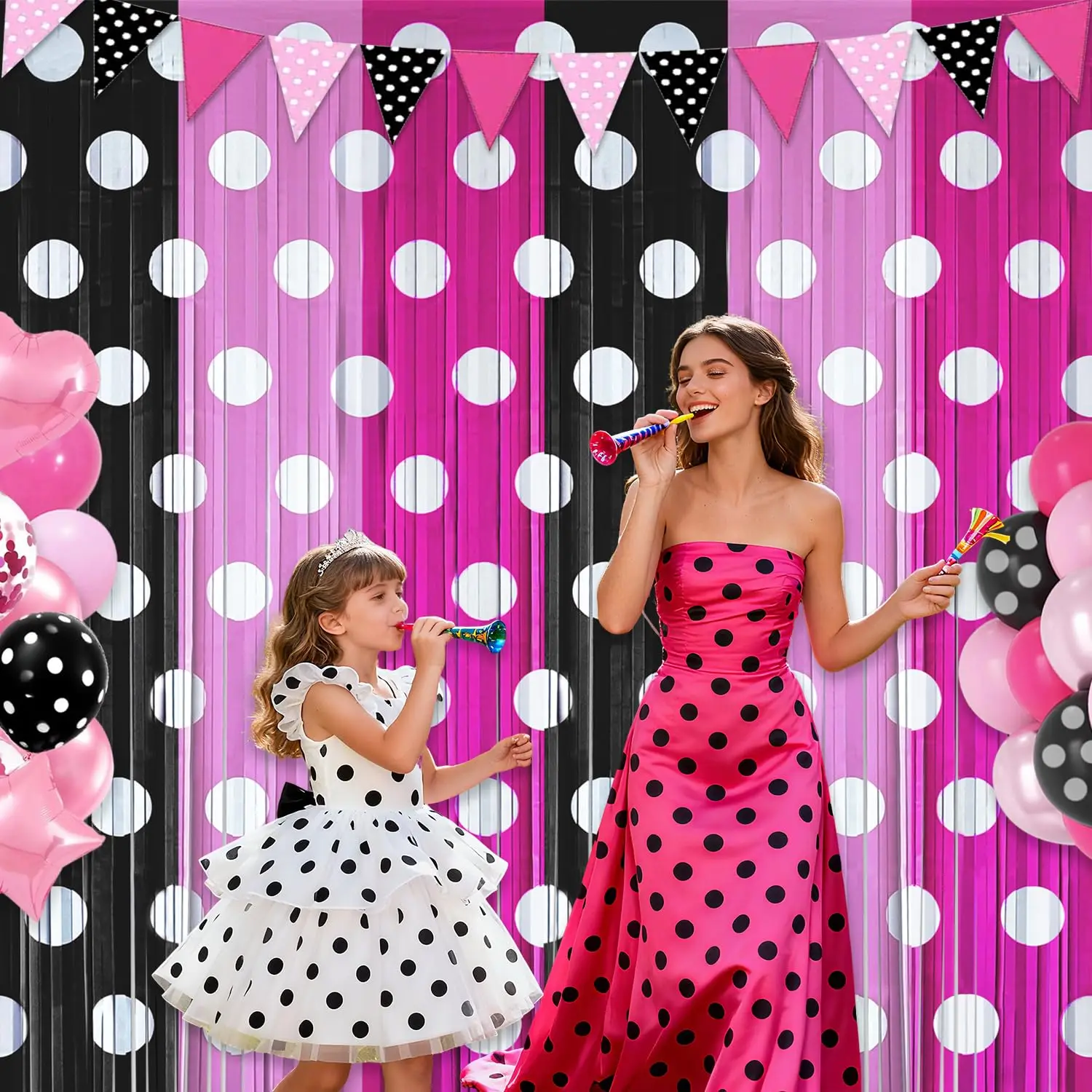 2er-Pack Rot Schwarz Gelb Folien-Fransenvorhänge Geburtstagsdekoration, Luftschlangen-Hintergrund Baby-Shower Cartoon-Maus Partyzubehör – Detail 10