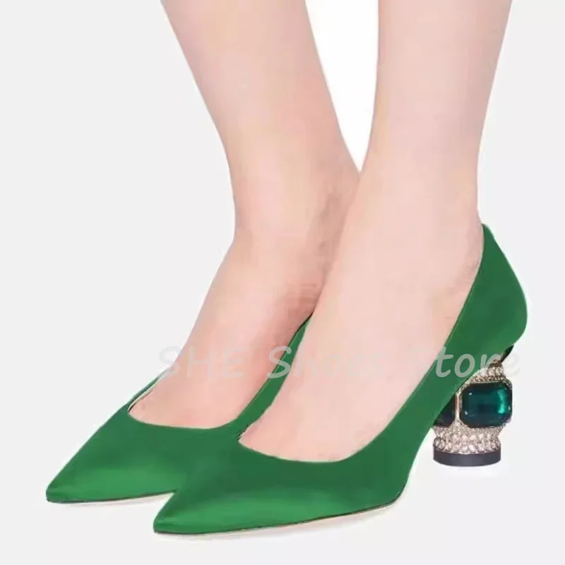 

Luxury Rhinestone Decor Women's High Heels Shoes Pointed Toe Strange Crysatl Heel Pumps Ladies Dress Shallow Slip-On Sandals