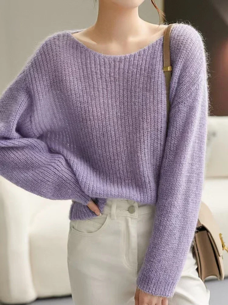 Elegant See-through Women Sweater Pullover Loose  Autumn Winter Soft Warm Women Knitwear Sweater Basic Solid Cashmere Tops