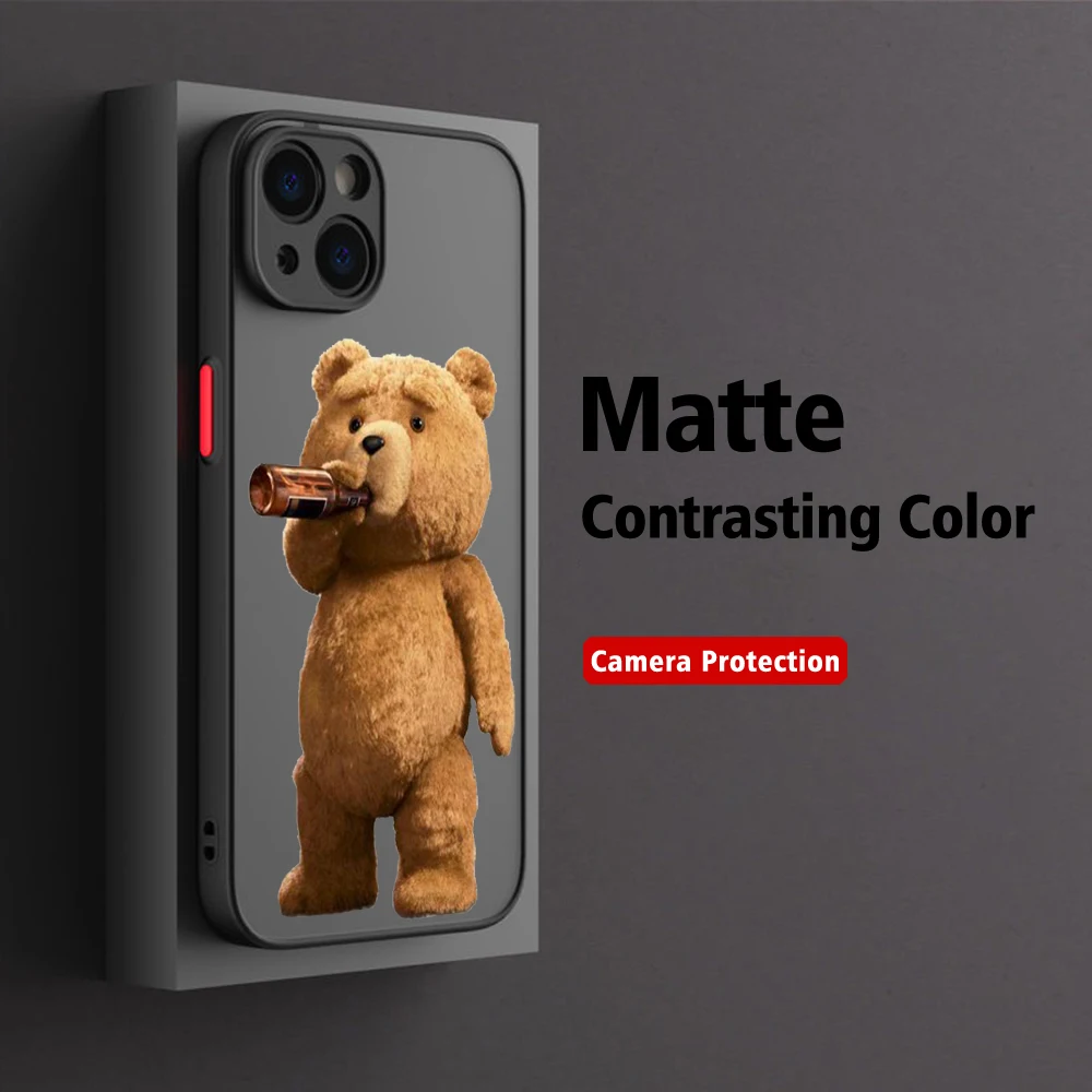 Funny Ted Bear Phone Case For iPhone 16 15 14 13 12 11 Pro Max X XR XSMax 7 8 Plus Matte Transparent