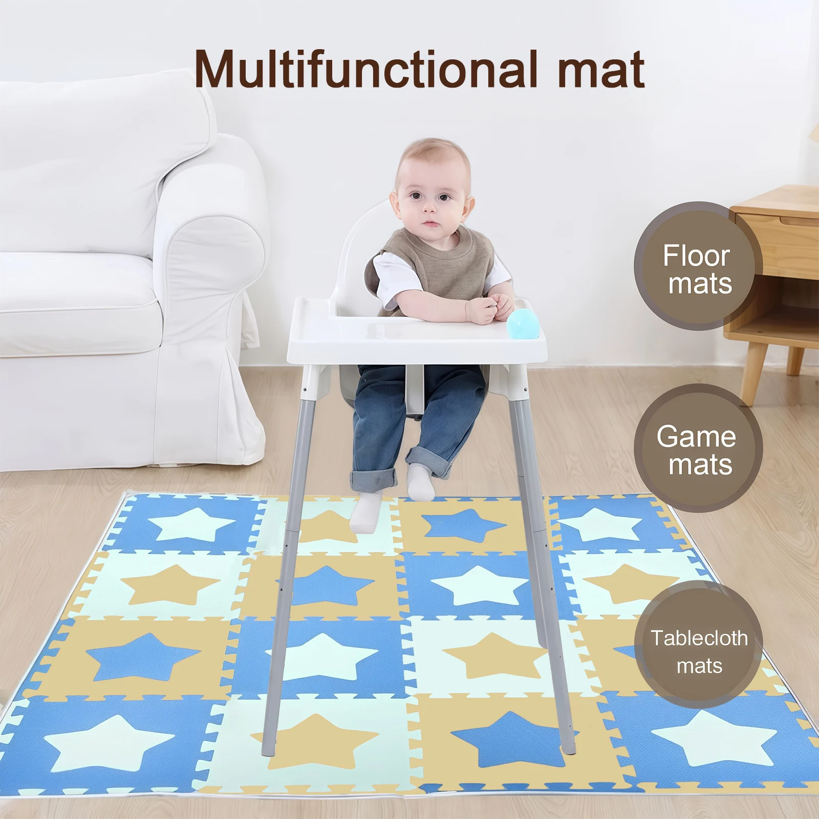 

1-Piece Non-Slip Mat for Baby High Chair, Crawling Mat, Feeding Mat, Play Mat, Portable Easy-To-Clean Floor Mat