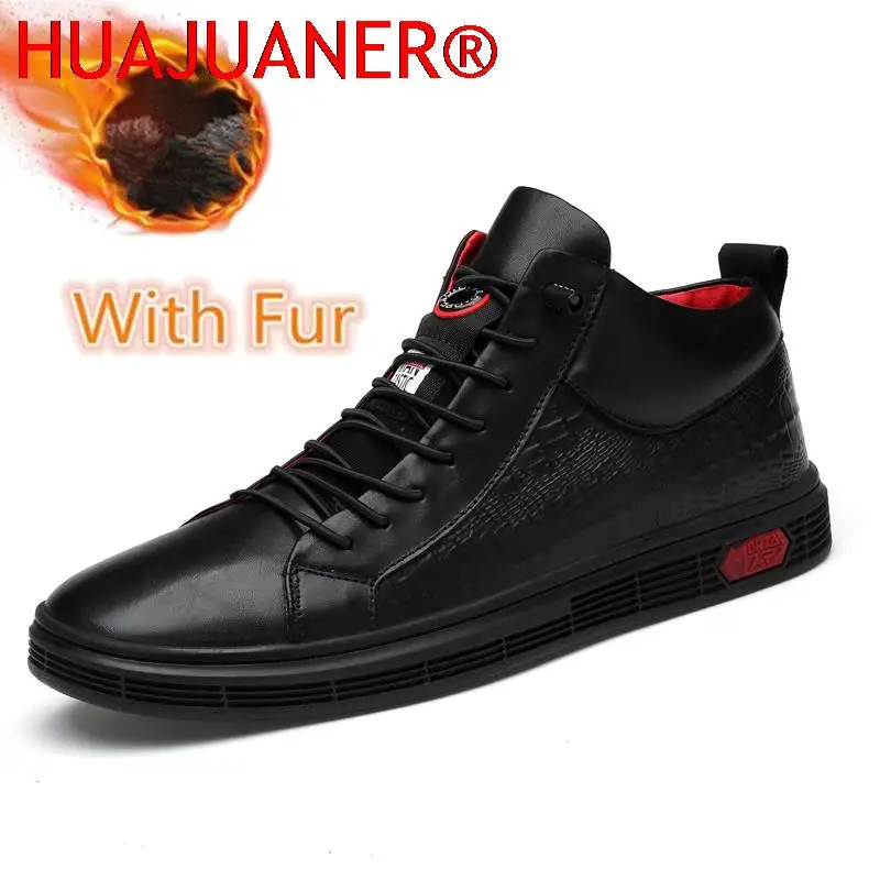 Genuine Leather Men's Sneakers Fashion Man Flat Shoes Lace-Up High Quality Men Sneakers for Man Luxury Comfy Warm Winter Boots
