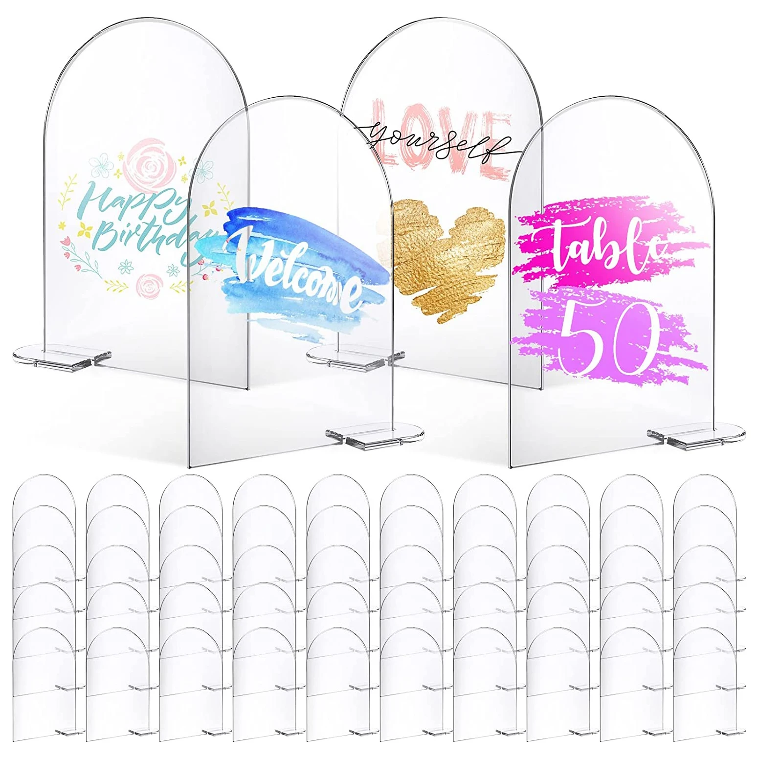 

Clear Arch Acrylic Sign with Stand Blank Arched Acrylic Sheet with Base for Wedding Table Number Card Menu Sign Bar List Sign