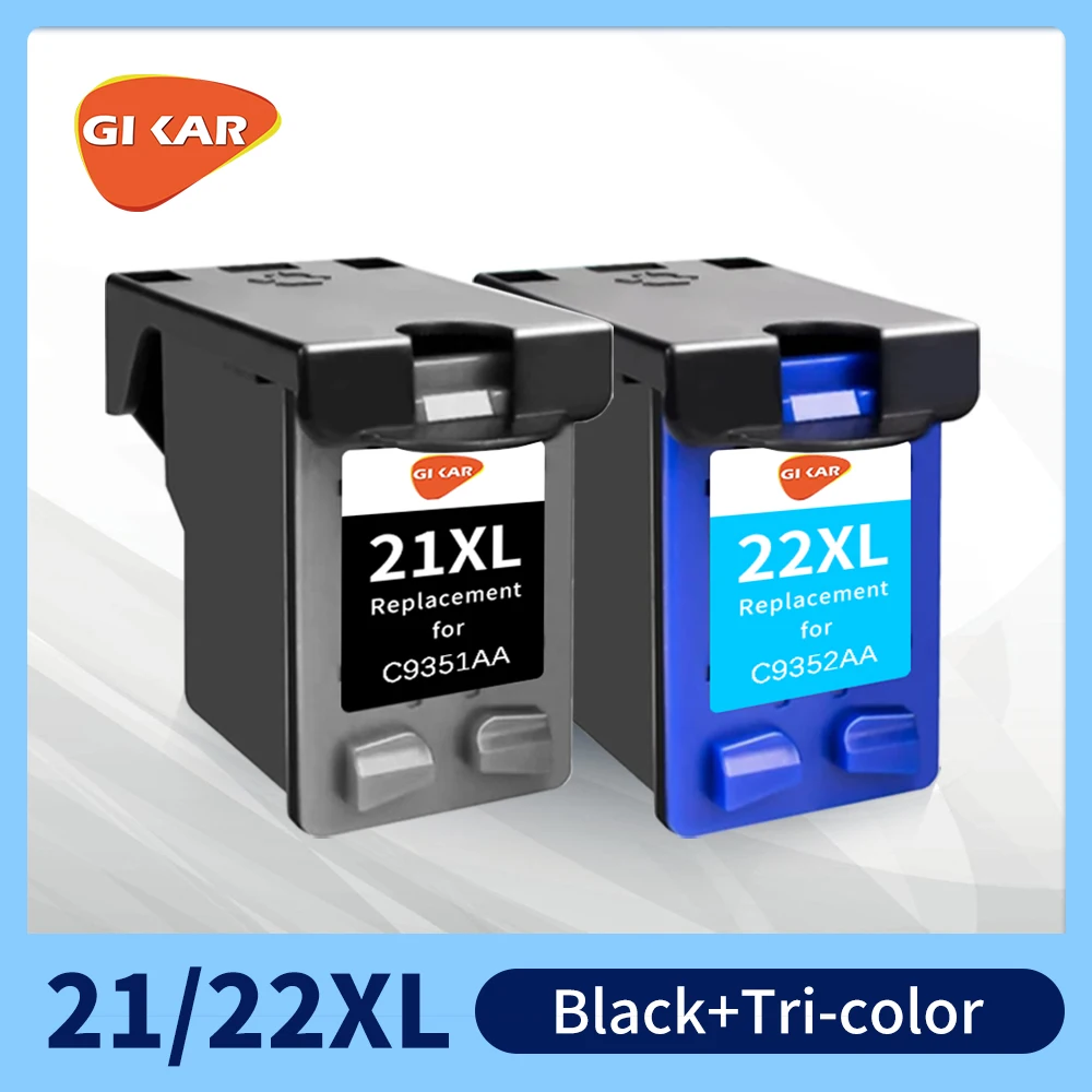 Cartucho de tinta compatível com GIKAR para HP, 21XL, 22XL, HP21, F2180, F2200, F2280, F4180, F300, F380, D2300, 21, 22