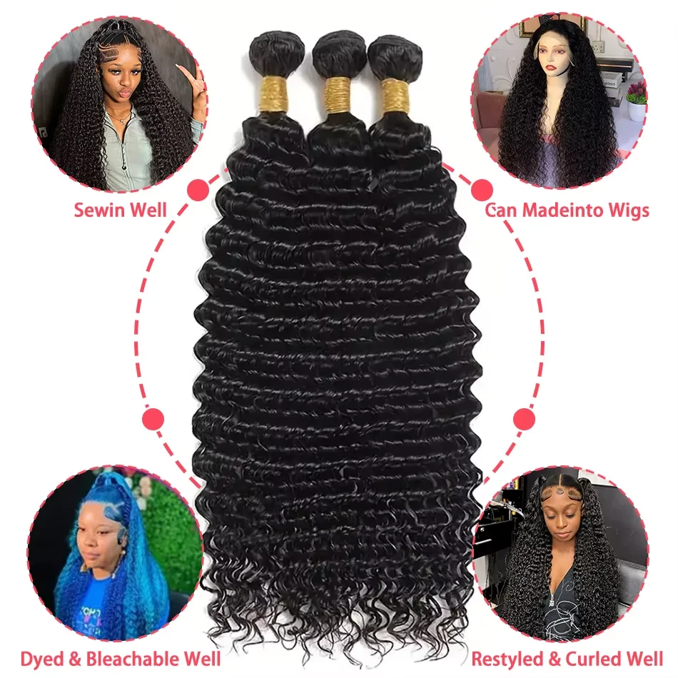 IRoshion 30 40 インチディープウェーブヘアビルマ 100% 真の髪 1/3/4 未処理ダブル横糸ヘアエクステンション織りヘアバンドル