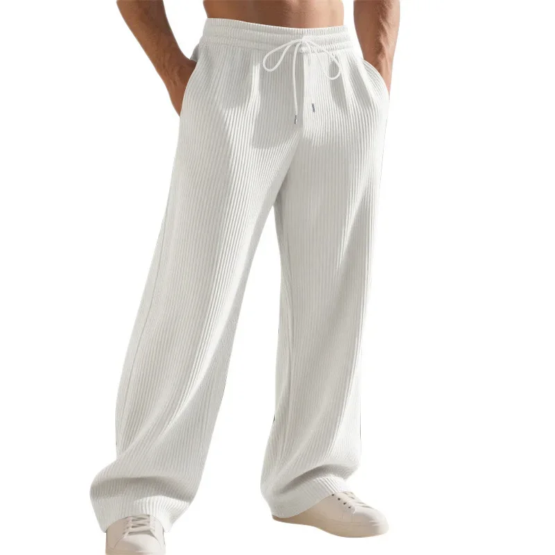 Cross-border Autumn And Winter Hot-selling Heavy-duty Loose Hip-hop Men's Casual Jacquard Straight Pit Strip Simple Sweatpants