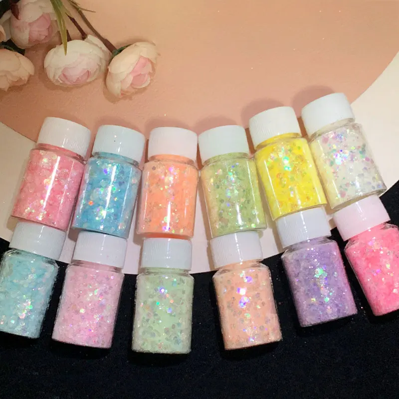 10g Iridescent Holographic Nail Glitter Sequins Sparkly Mixed Hexagon Mermaid Nail Yuki Flakes Loose Chunky Nail Arts Glitter 15