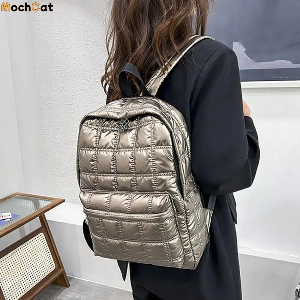 

Solid Color Space Cotton Backpack Cloud Pleated Bubble Shoulder Bag Adjustable Shoulder Strap Knapsack Mommy Bag