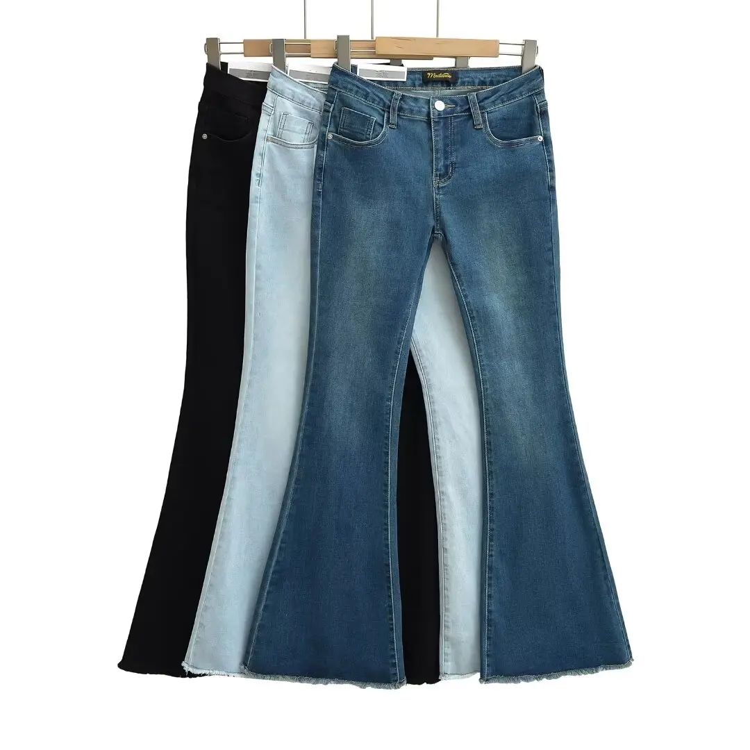 Street Style Low Waist Wide Leg Jeans Casual Body Shape Highlighting Bootcut Pants Sweet Cool Spicy Girl Frayed Long Trousers