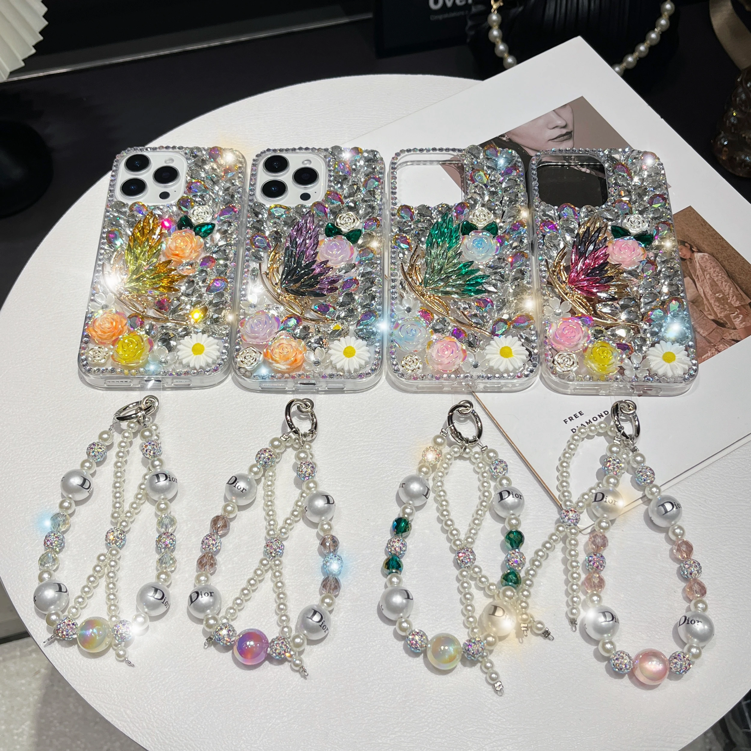 Luxury Crystal Butterfly Strap Phone Case For iPhone 16 15 13 14 11 Pro Plus Samsung Galaxy S24 S22 S25 S21 S23 FE Ultra Note 20