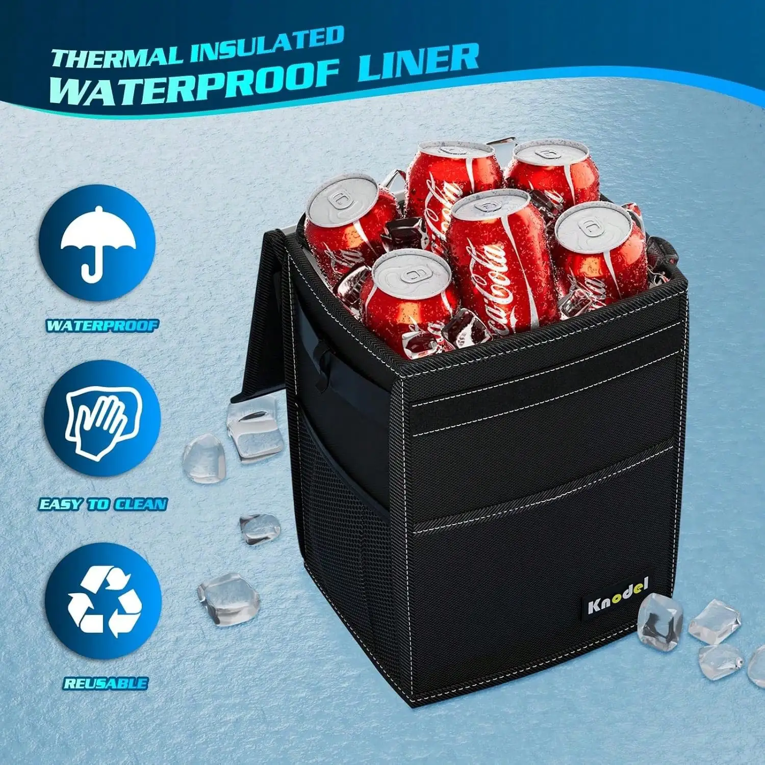 سلة مهملات السيارة المقاومة للتسرب بسعة 2 جالون سوداء مقاومة للتسرب لعام 2025 مع غطاء - مثالية للسيارات وسيارات الدفع الرباعي والشاحنات |   قابلة للطي