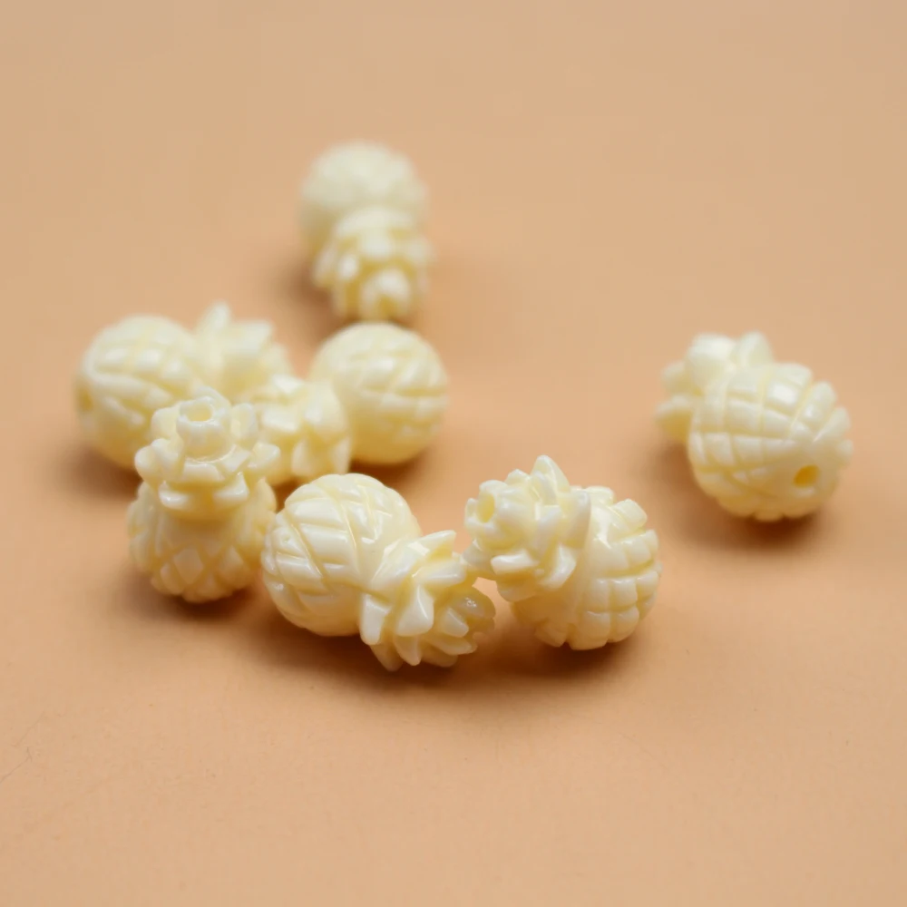 10 Stück 10 mm * 15 mm künstliche Korallenperlen, 3D-schöne Ananasperlen, beige Farbe, für Schmuckherstellung, Armband, Halskette, Basteln, DIY – Detail 2