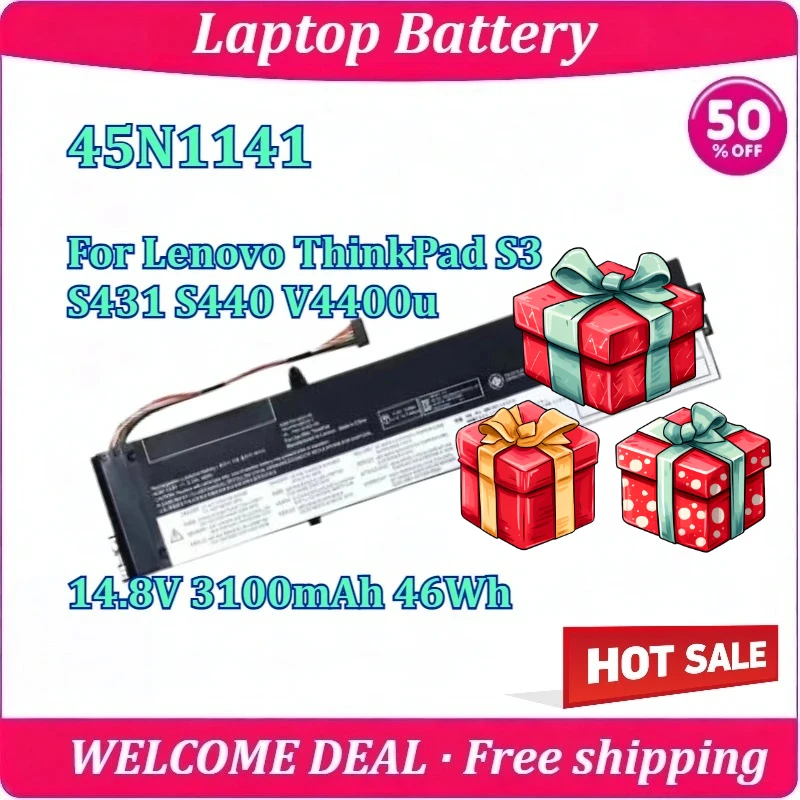 New 45N1141 Laptop Battery For Lenovo ThinkPad S3 S431 S440 V4400u 14.8V 3100mAh 46Wh High Capacity Battery