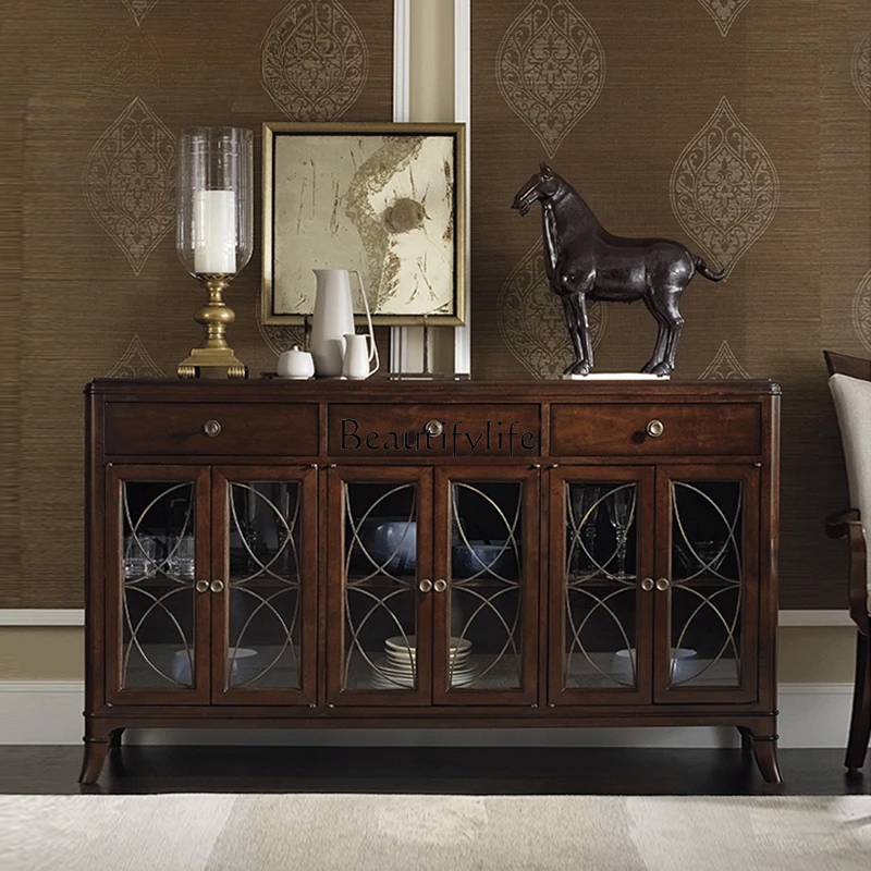 Pure American Retro Country Villa Solid Wood Sideboard European New Classical Brown Sideboard