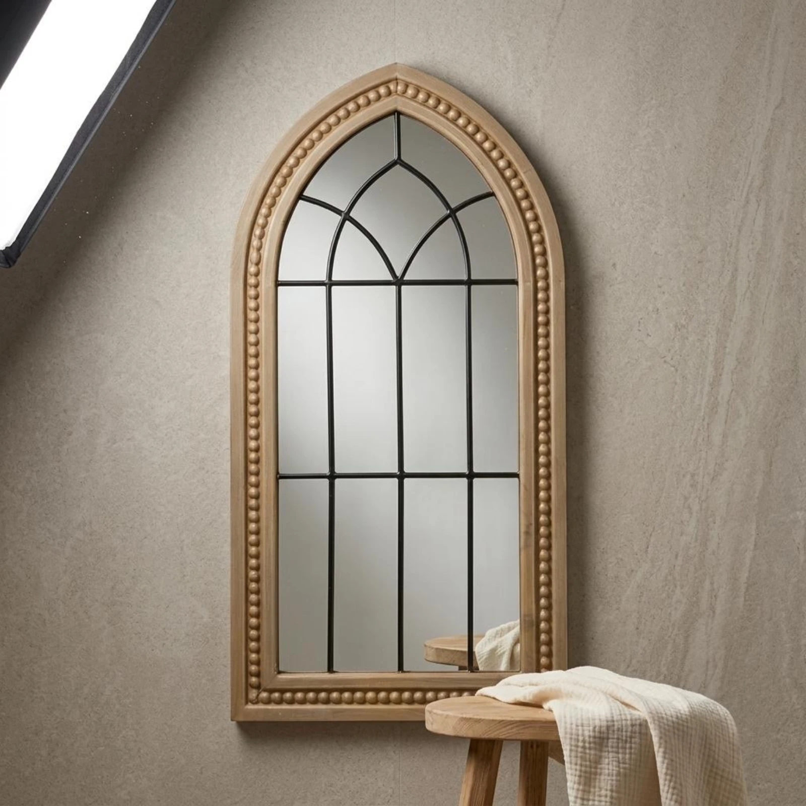Windowpane Arch Mirror Wood-Toned Arched Window Mirror