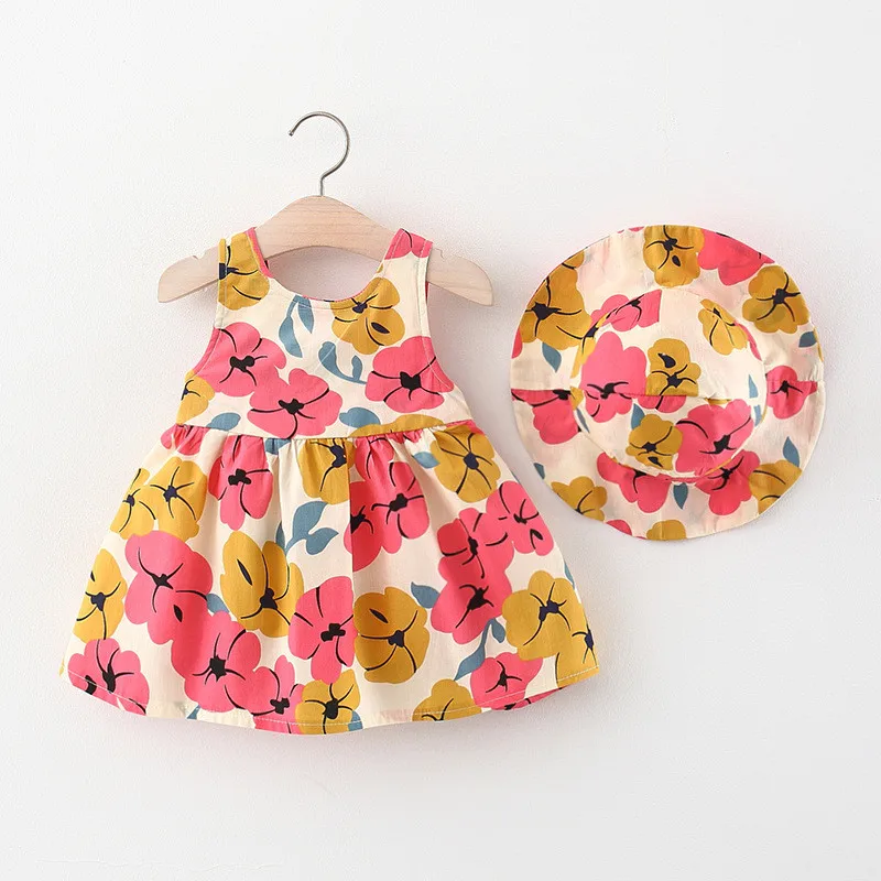 

Baby Girl Summer Dress Sweet Cherry Sleeveless Round Neck Big Bow Princess Dress Comes With Same Hat Suitable For 0-3 Years