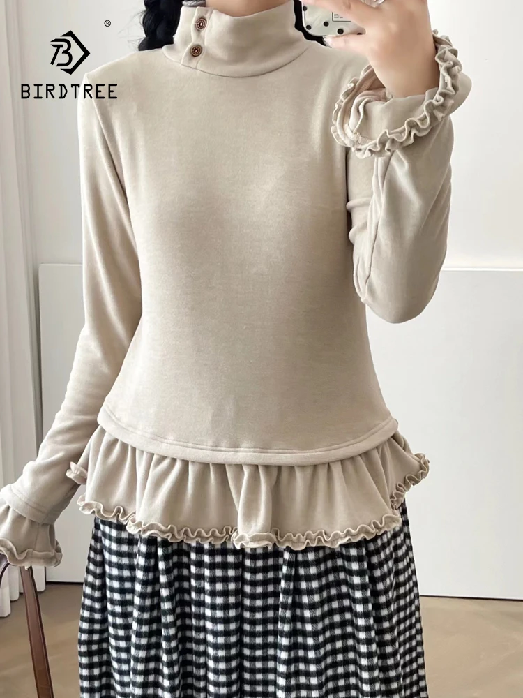 

Новинка 2025, осенняя хлопковая футболка с длинными рукавами, женская водолазка с пуговицами и оборками в стиле пэчворк, базовая универсальная футболка Mori Girl T5O930CC