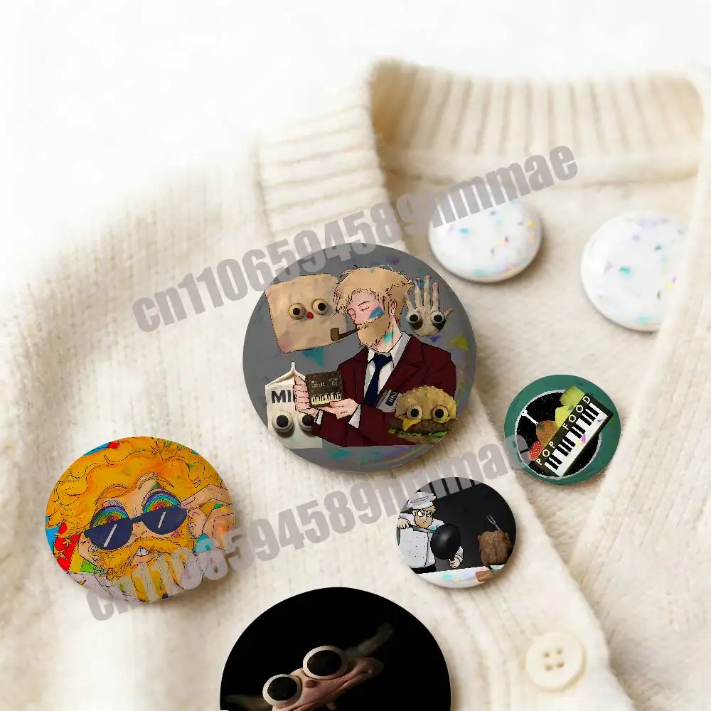 For J-Jack S-Stauber Pop Food HiLo Viator Finite Form Pins Insignia Badge Cover Emblem Round Brooch Button Hats Decoration 32mm