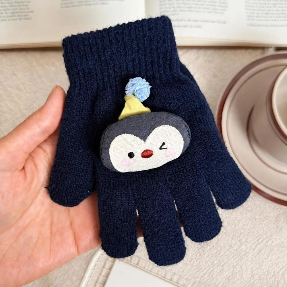 Stylish Cartoon Penguin Knitted Gloves Warm Lining Full Finger Thermal Gloves Cold Proof Winter Gloves for Kids