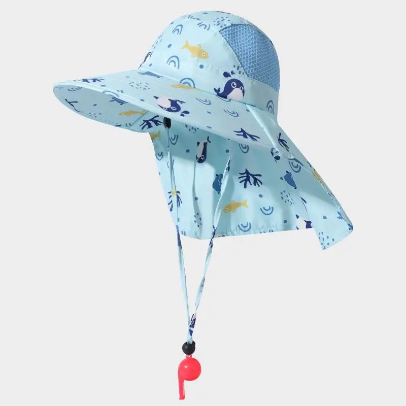 Anti UV Kids Summer Baby Sun Hat Bucket Cap With Whistle For Girls Boys Outdoor Neck Ear Cover Beach Cap