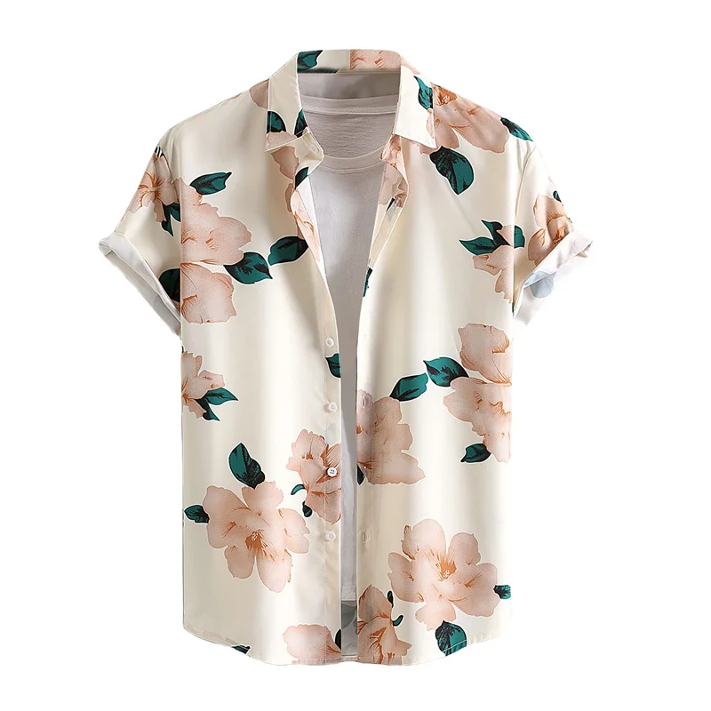 Camisa de flores hawaianas Retro para hombres, estampado 3d, plantas y hojas, manga corta, botones, Tops de playa, blusa, ropa de verano